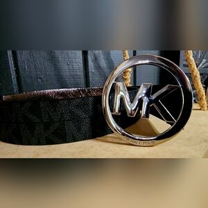 MK Michael Kors Black Logo Silver Buckle